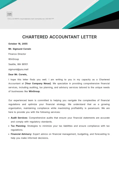 Free Chartered Accountant Letter Template to Edit Online