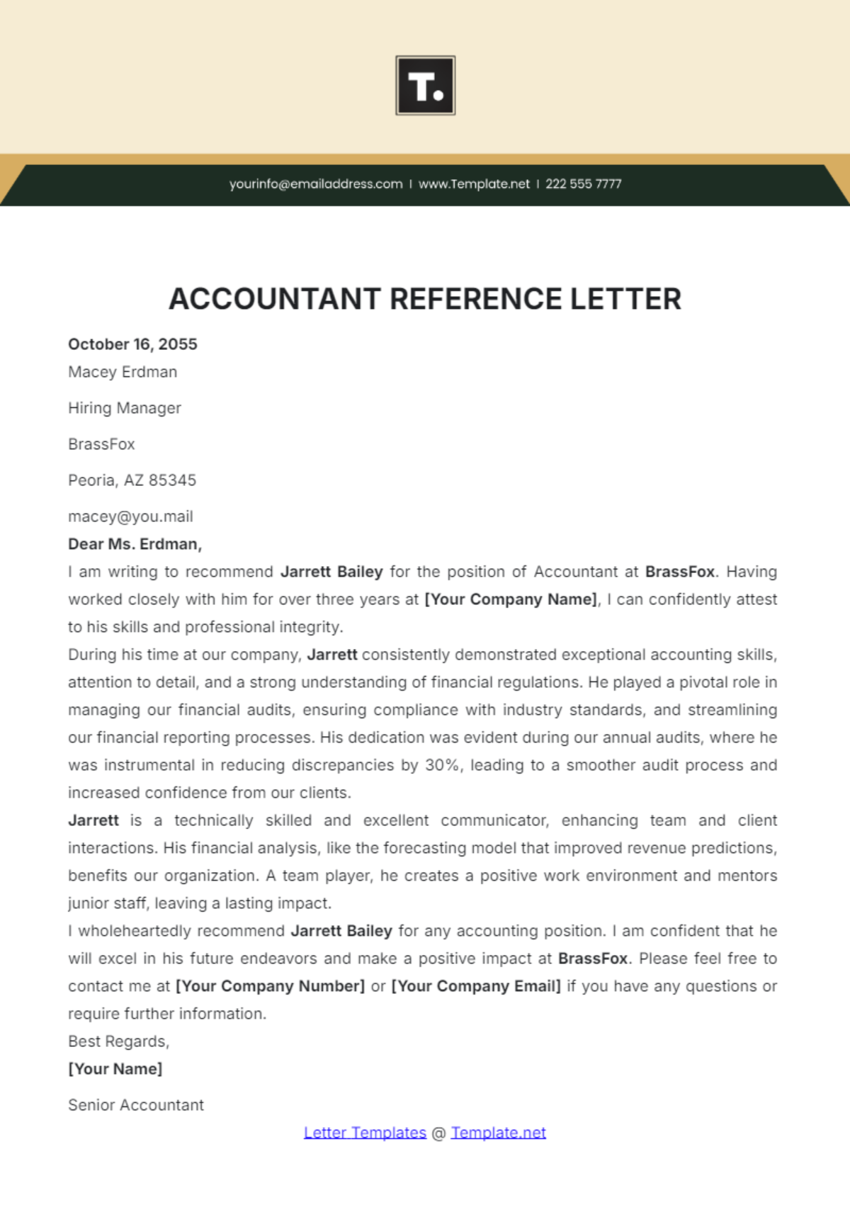 Accountant Reference Letter Template - Edit Online & Download