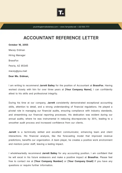Free Accountant Reference Letter Template to Edit Online