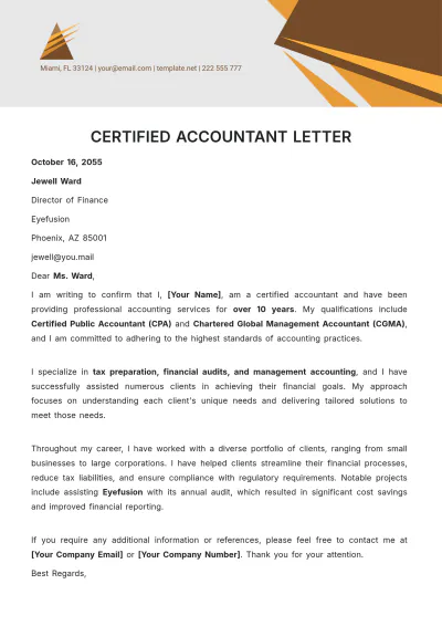 Free Certified Accountant Letter Template to Edit Online