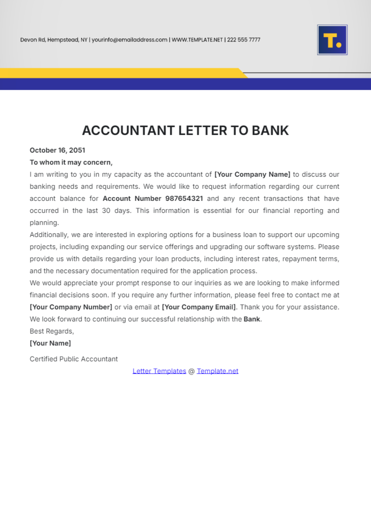 Accountant Letter to Bank Template - Edit Online & Download