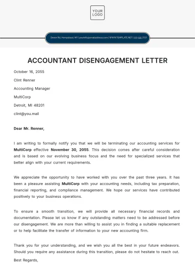 Free Accountant Disengagement Letter Template to Edit Online