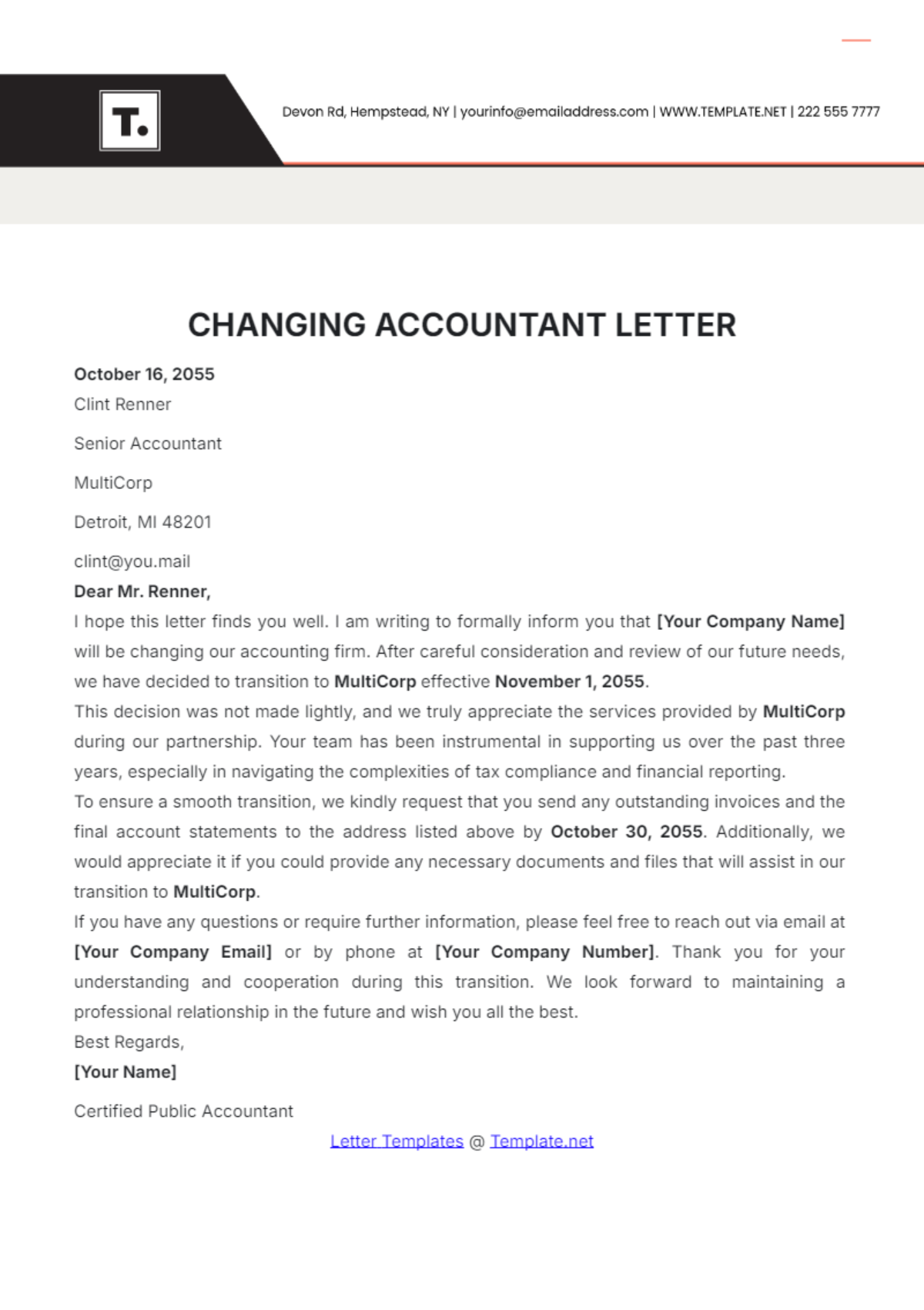 Changing Accountant Letter Template - Edit Online & Download