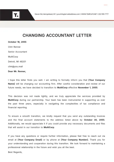 Free Changing Accountant Letter Template to Edit Online