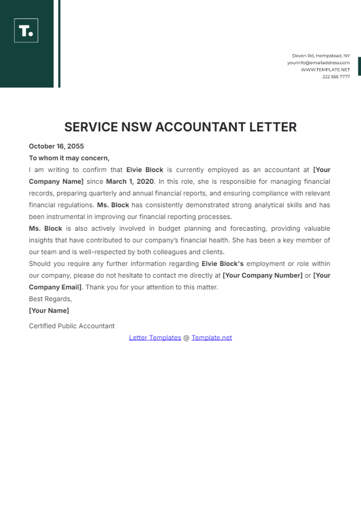 Service NSW Accountant Letter Template