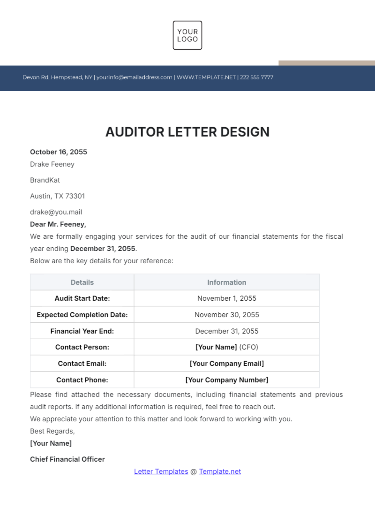 Auditor Letter Design Template