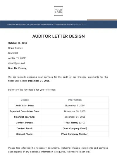 Free Auditor Letter Design Template to Edit Online