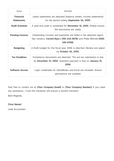 Free Accountant Handover Letter Template to Edit Online