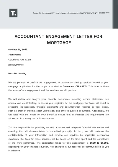 Free Accountant Engagement Letter for Mortgage Template to Edit Online