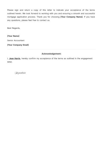 Free Accountant Engagement Letter for Mortgage Template to Edit Online