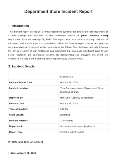 Free Department Store Incident Report Template to Edit Online