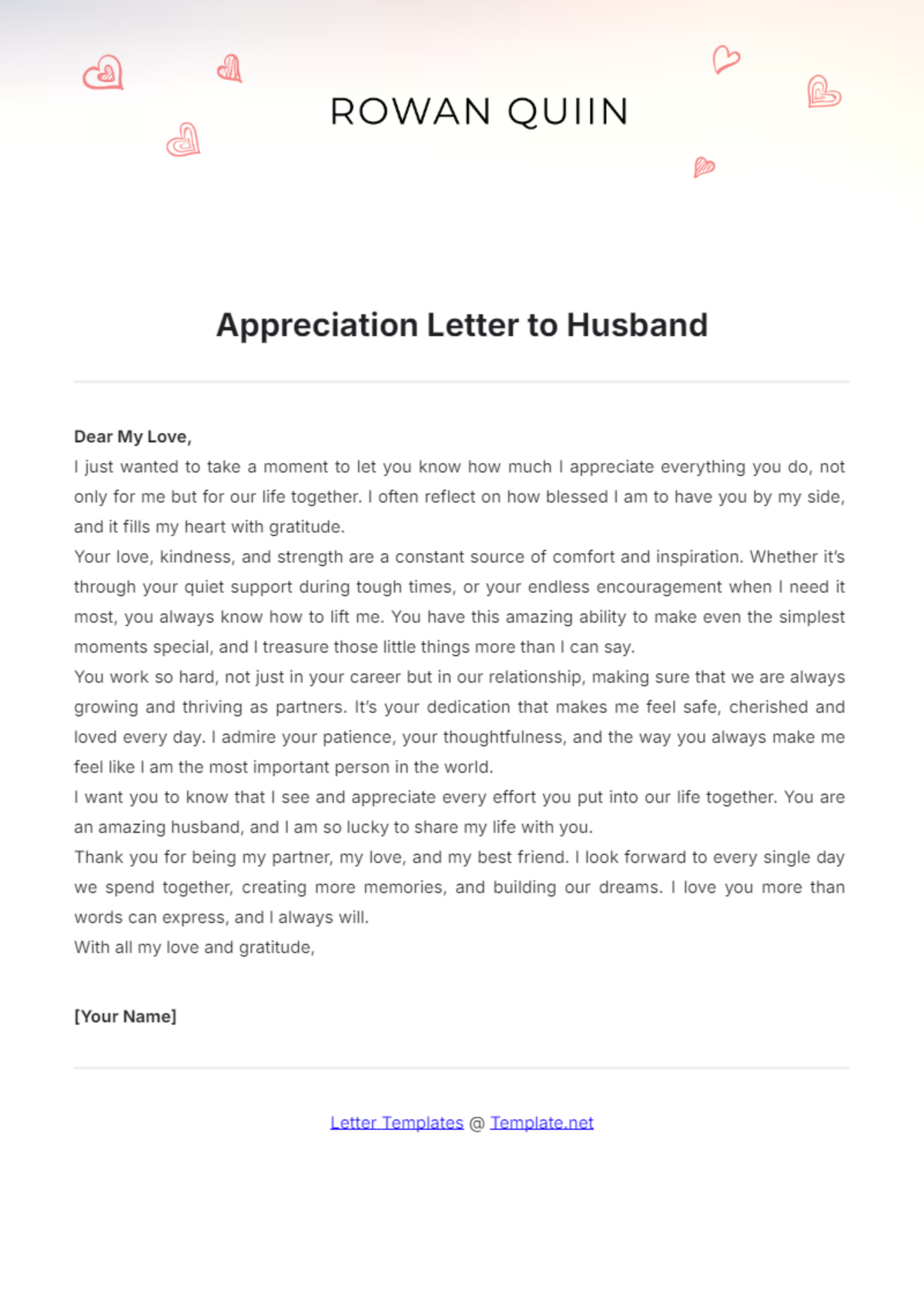 Appreciation Letter to Husband Template - Edit Online & Download