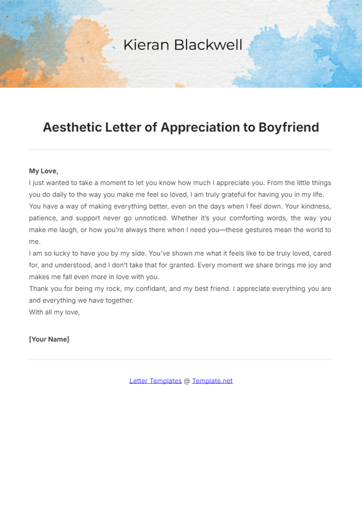 Aesthetic Letter of Appreciation to Boyfriend Template - Edit Online & Download