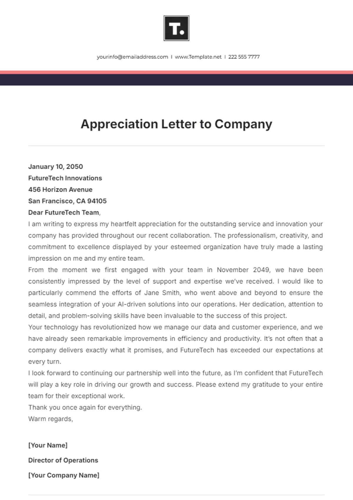 Appreciation Letter to Company Template - Edit Online & Download