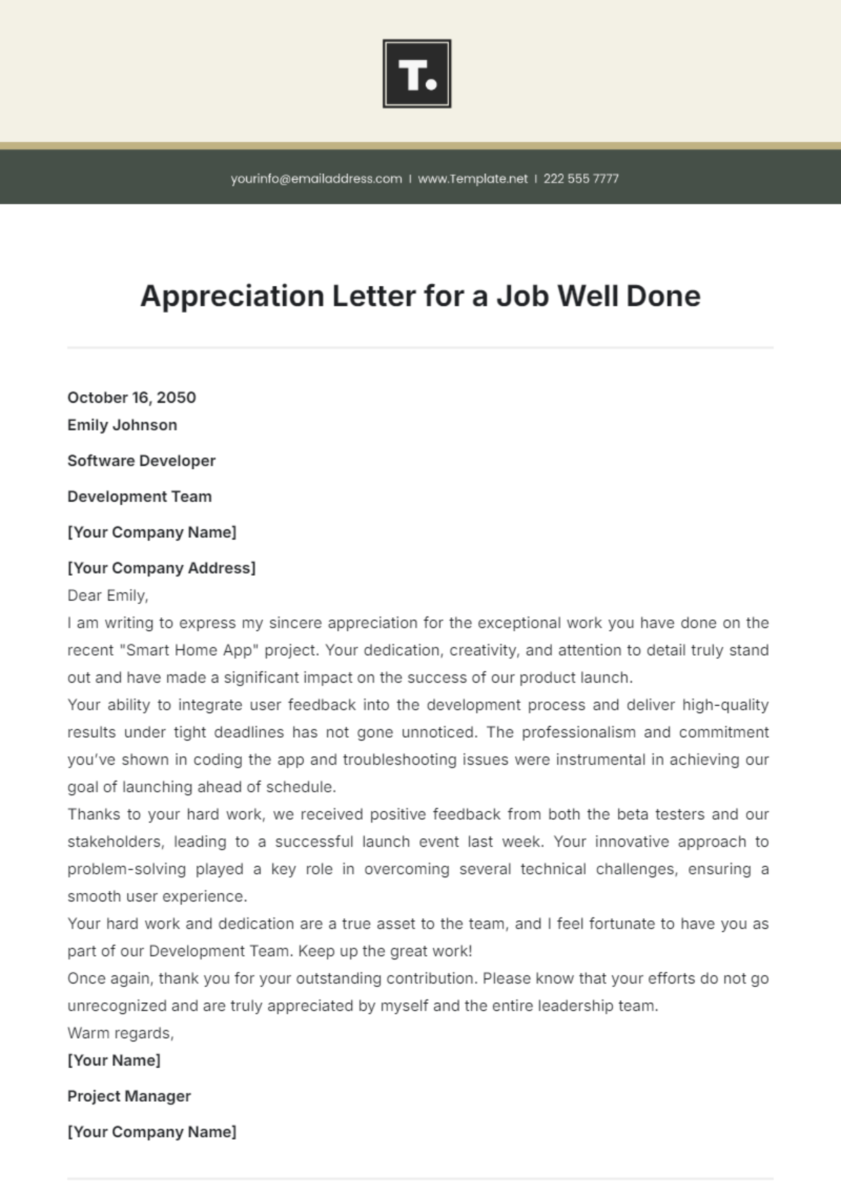 Appreciation Letter for a Job Well Done Template - Edit Online & Download