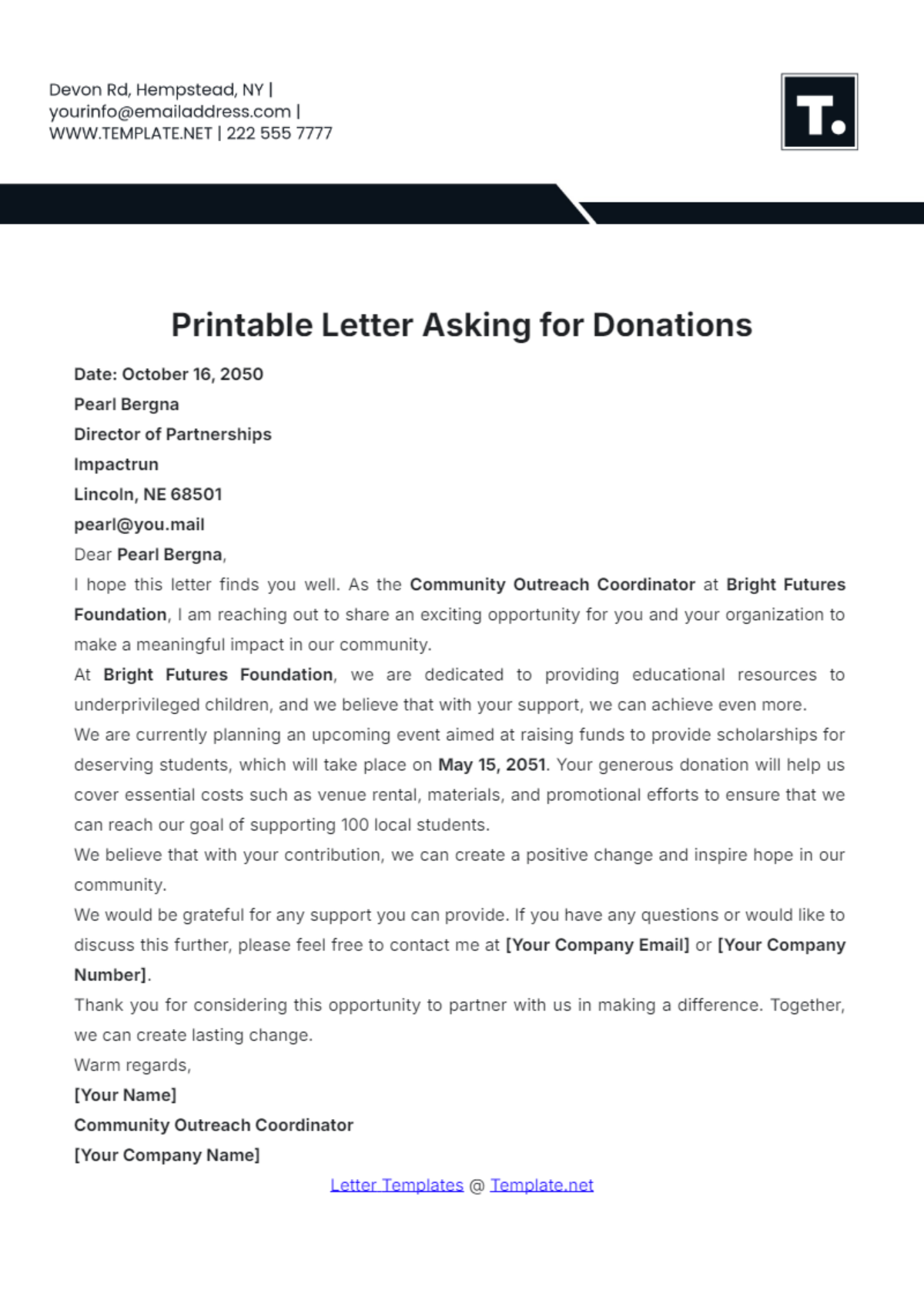 Free Printable Letter Asking for Donations Template to Edit Online