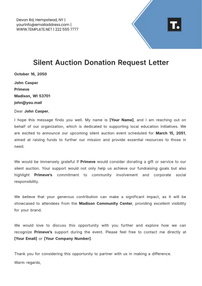 Free Silent Auction Donation Request Letter Template to Edit Online