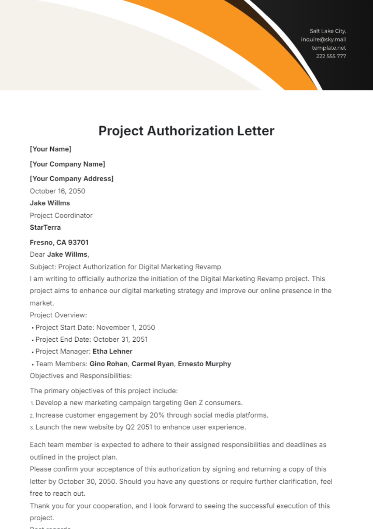 Project Authorization Letter Template - Edit Online & Download