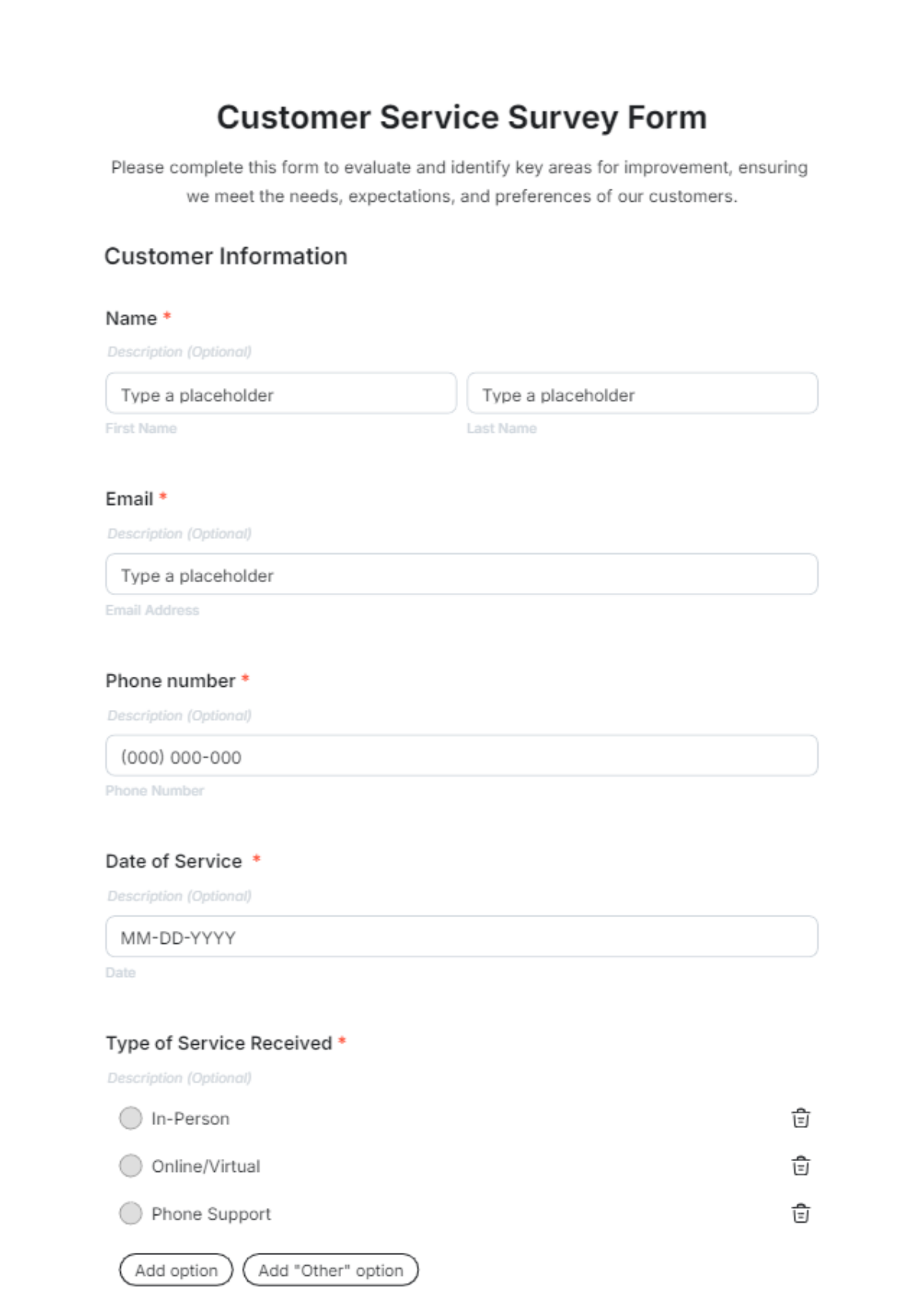 Customer Service Survey Form Template - Edit Online & Download