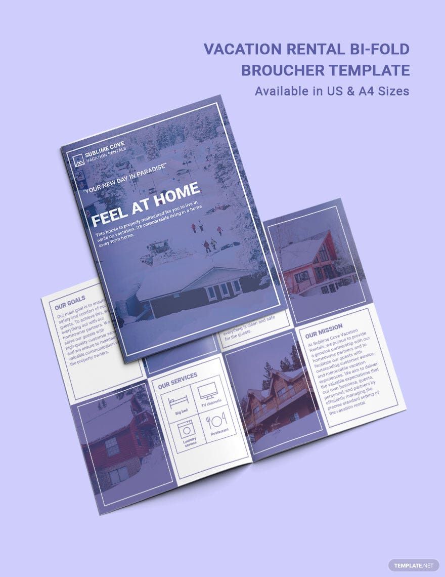 Modern Vacation Rental Bi-Fold Brochure Template in Word, Google Docs, Illustrator, PSD, Apple Pages, Publisher, InDesign