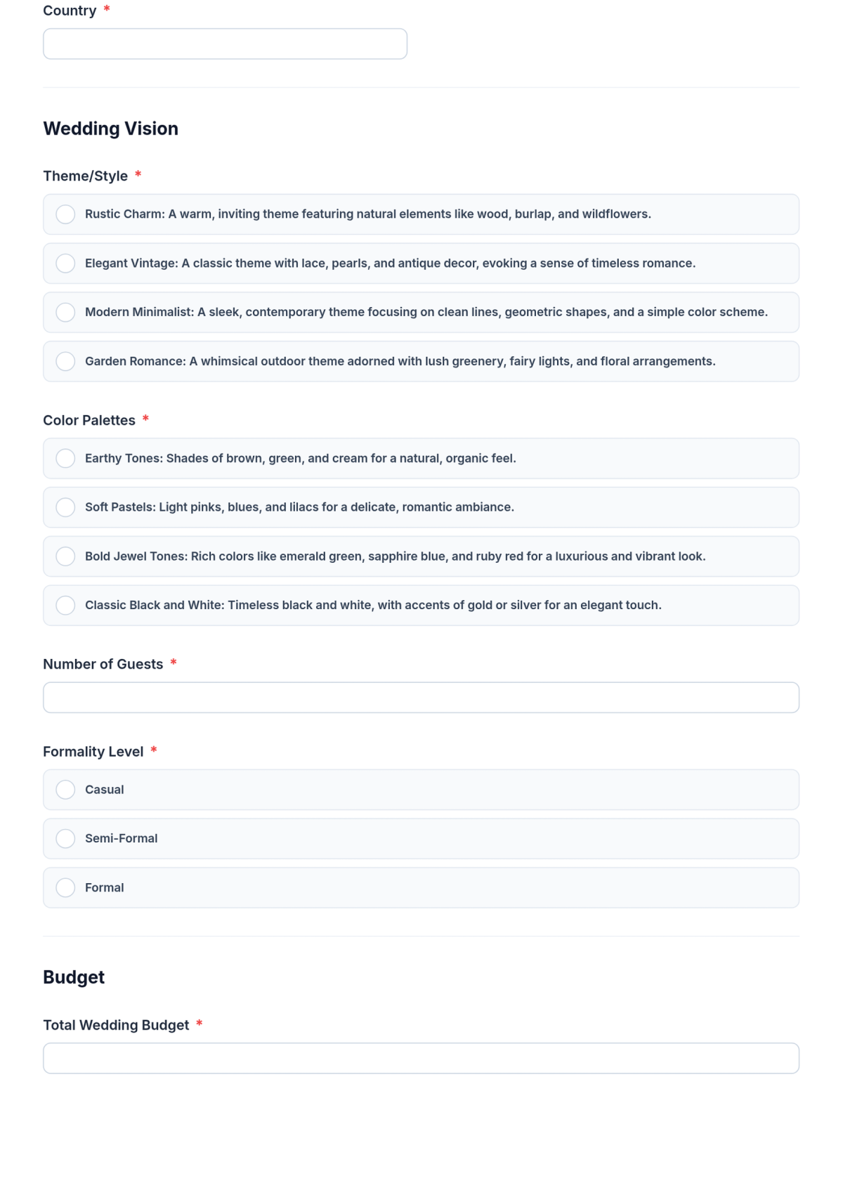 Free Wedding Planner Questionnaire Form Template & AI Maker