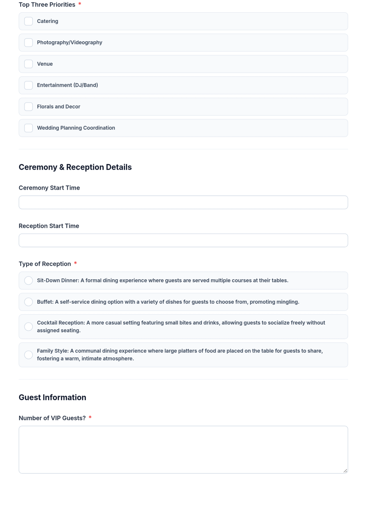 Free Wedding Planner Questionnaire Form Template & AI Maker