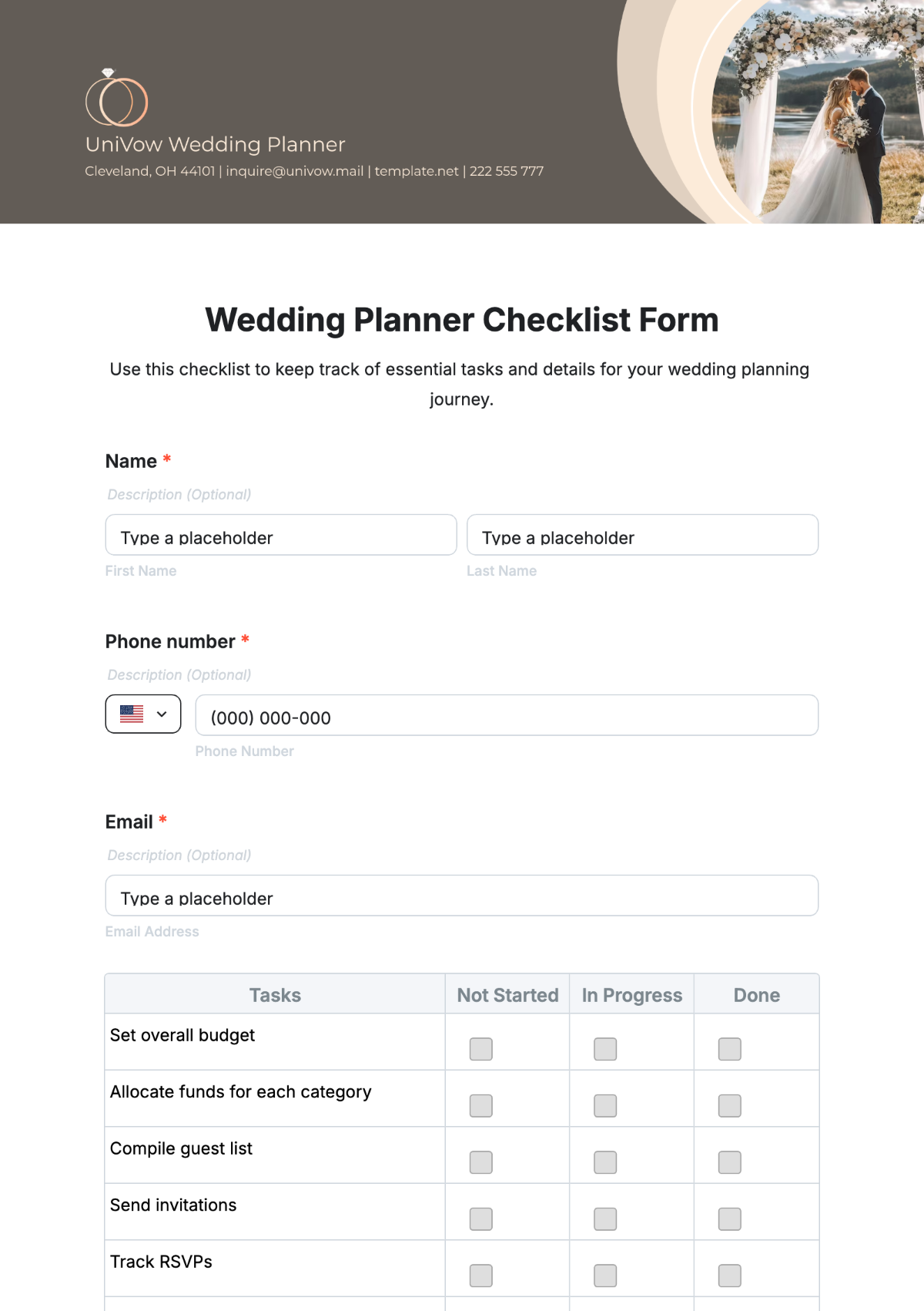 Wedding Planner Checklist Form Template - Edit Online & Download