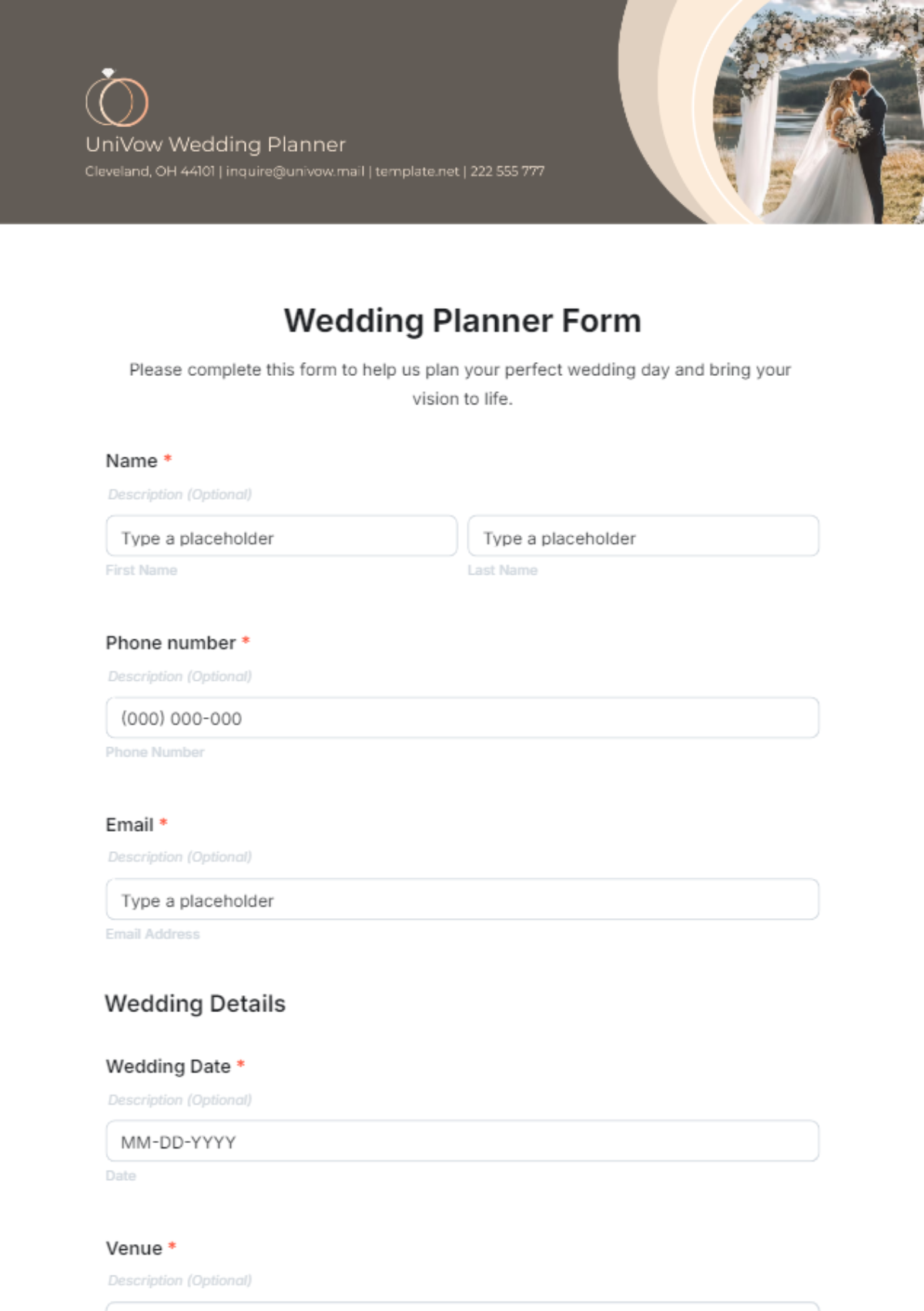 Wedding Planner Form Template - Edit Online & Download