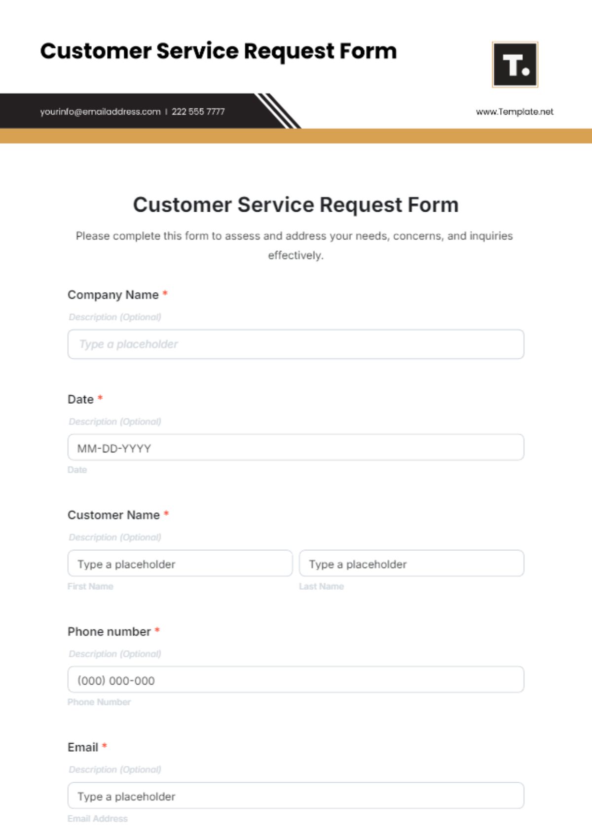 Customer Service Request Form Template - Edit Online & Download