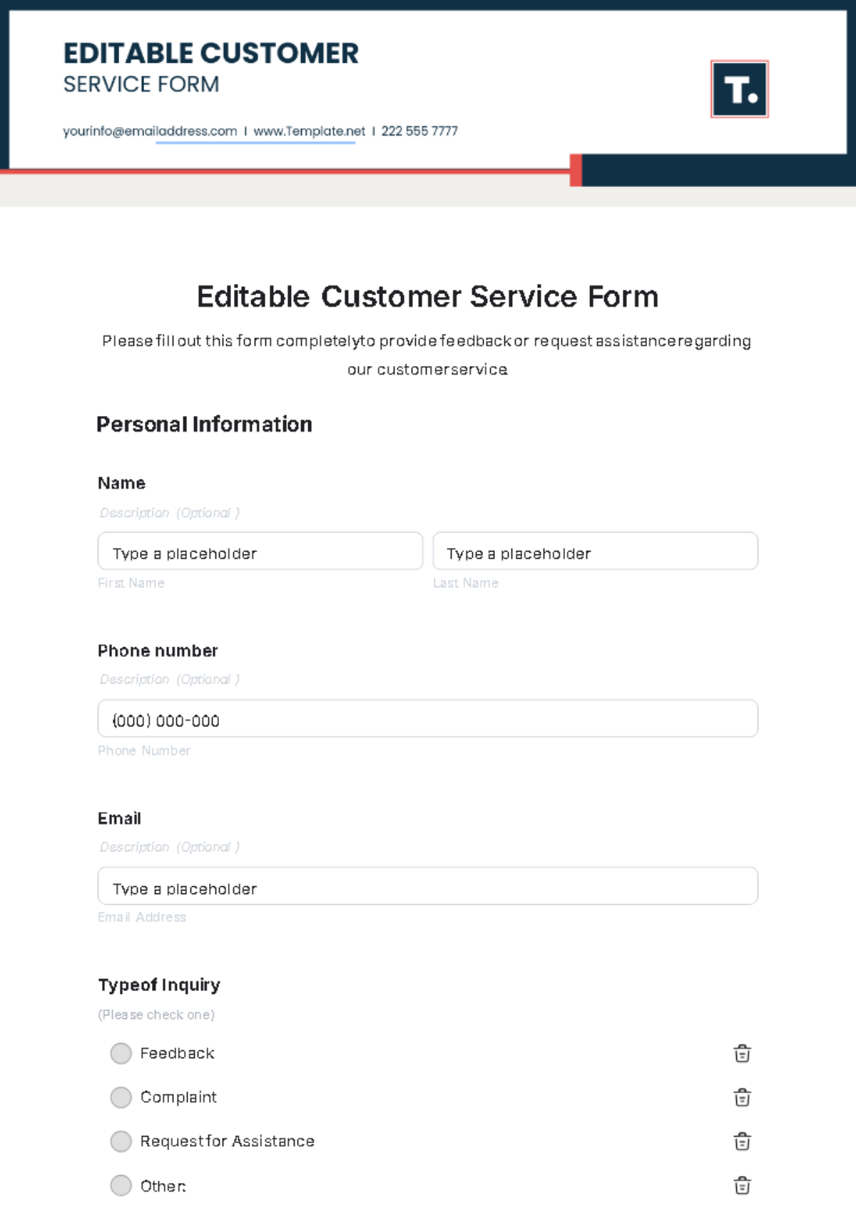 Editable Customer Service Form Template - Edit Online & Download