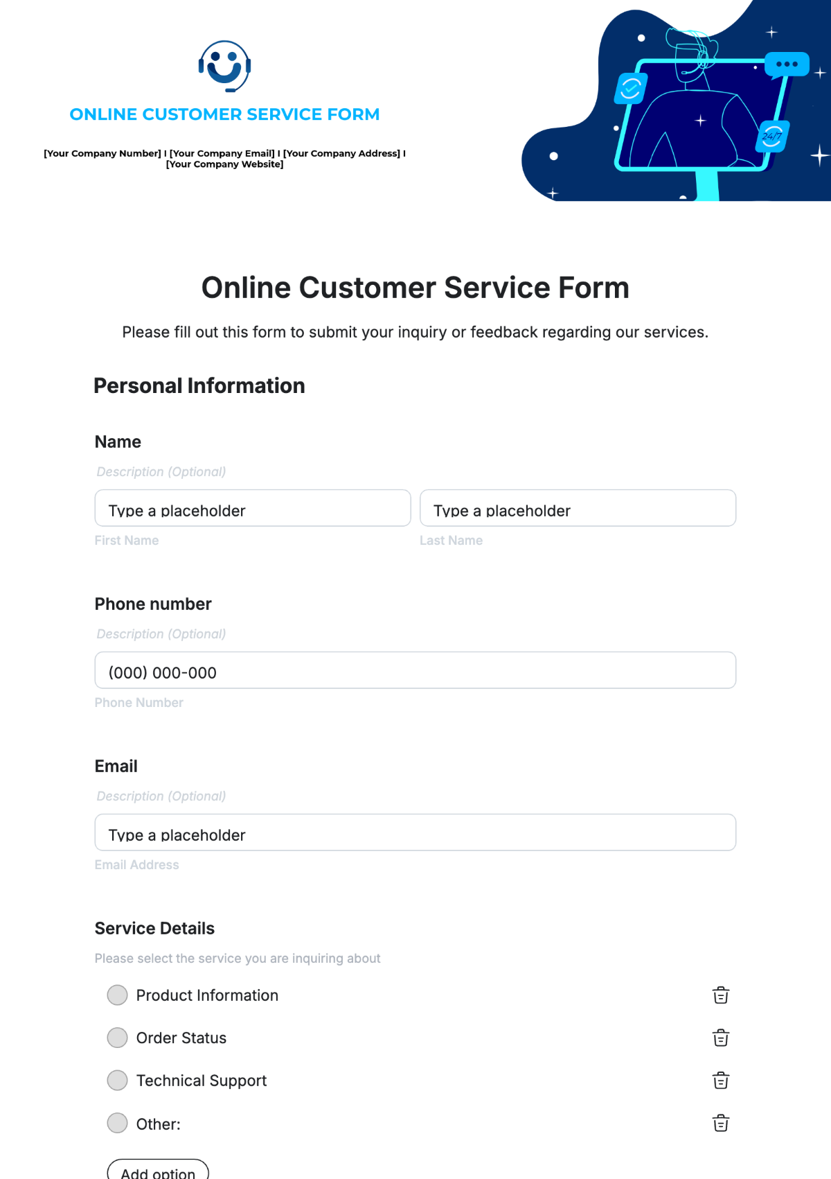 Online Customer Service Form Template - Edit Online & Download