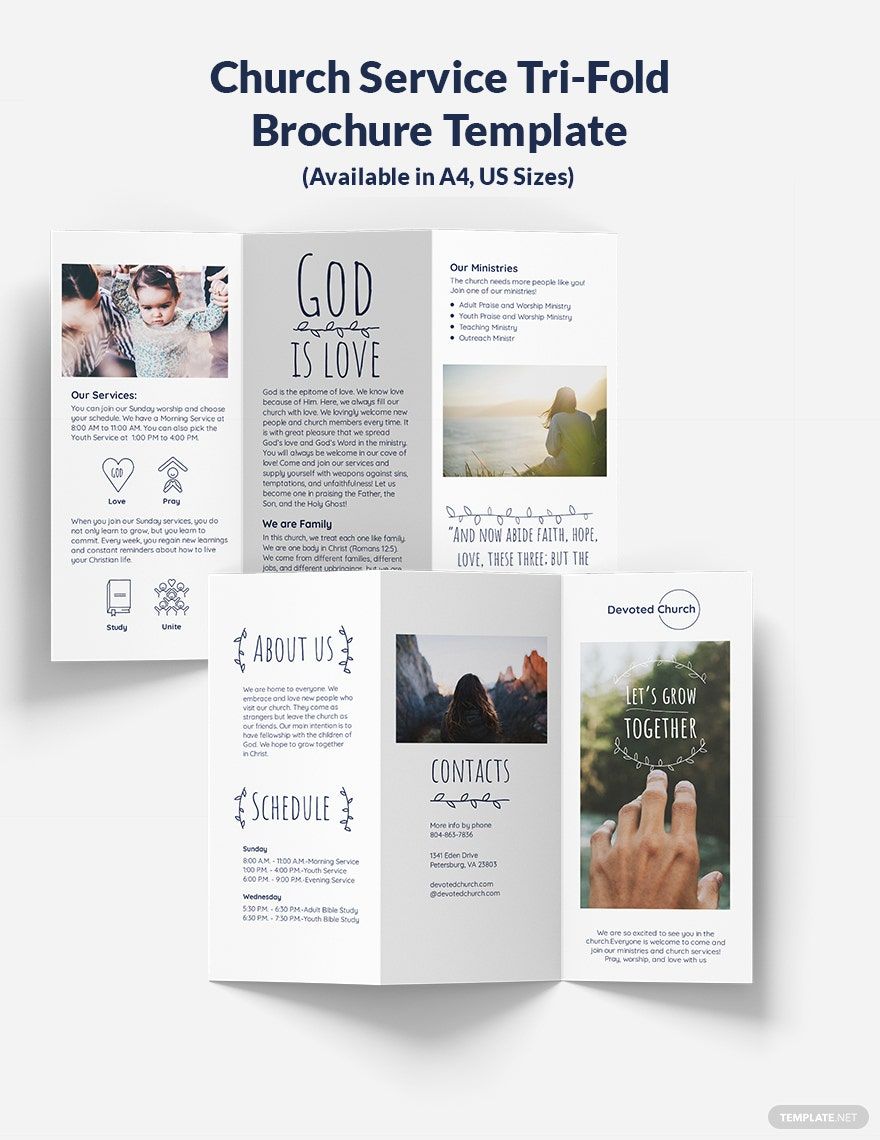 Free Church Service Tri-Fold Brochure Template in Word, Google Docs, Illustrator, PSD, Apple Pages, Publisher, InDesign