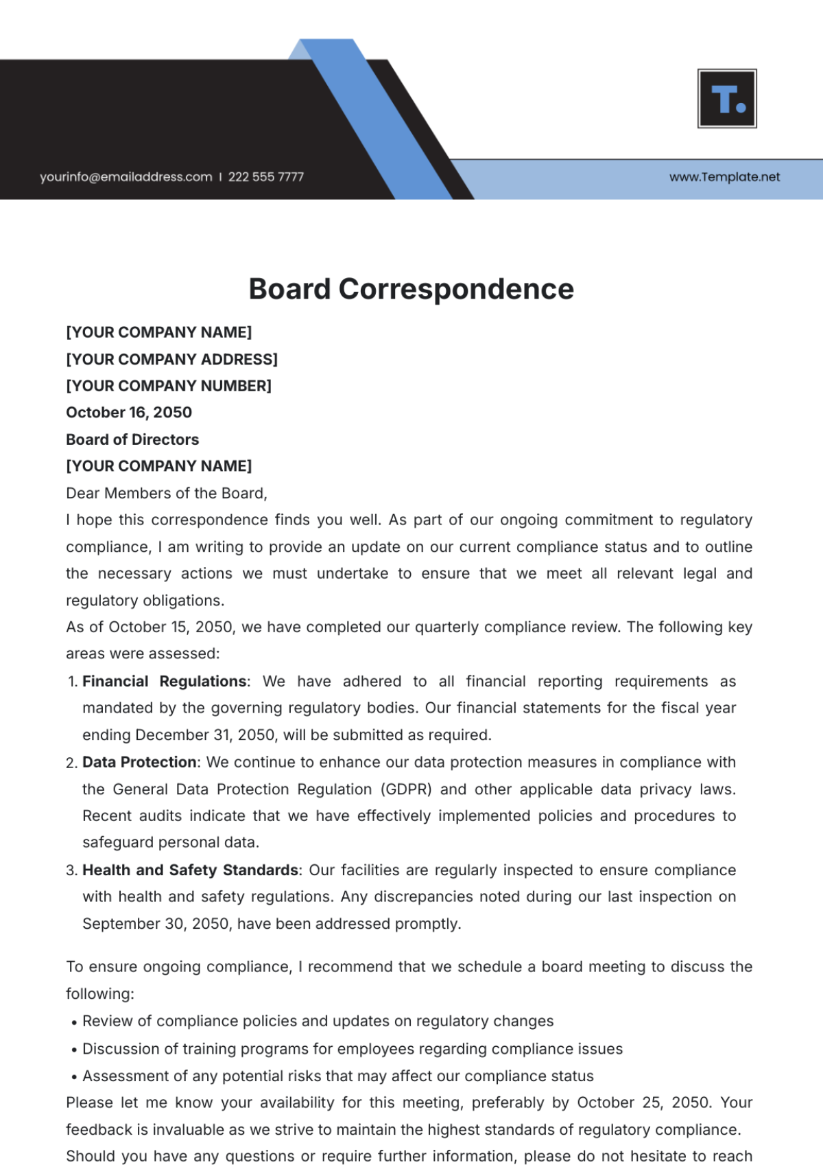 Board Correspondence Template