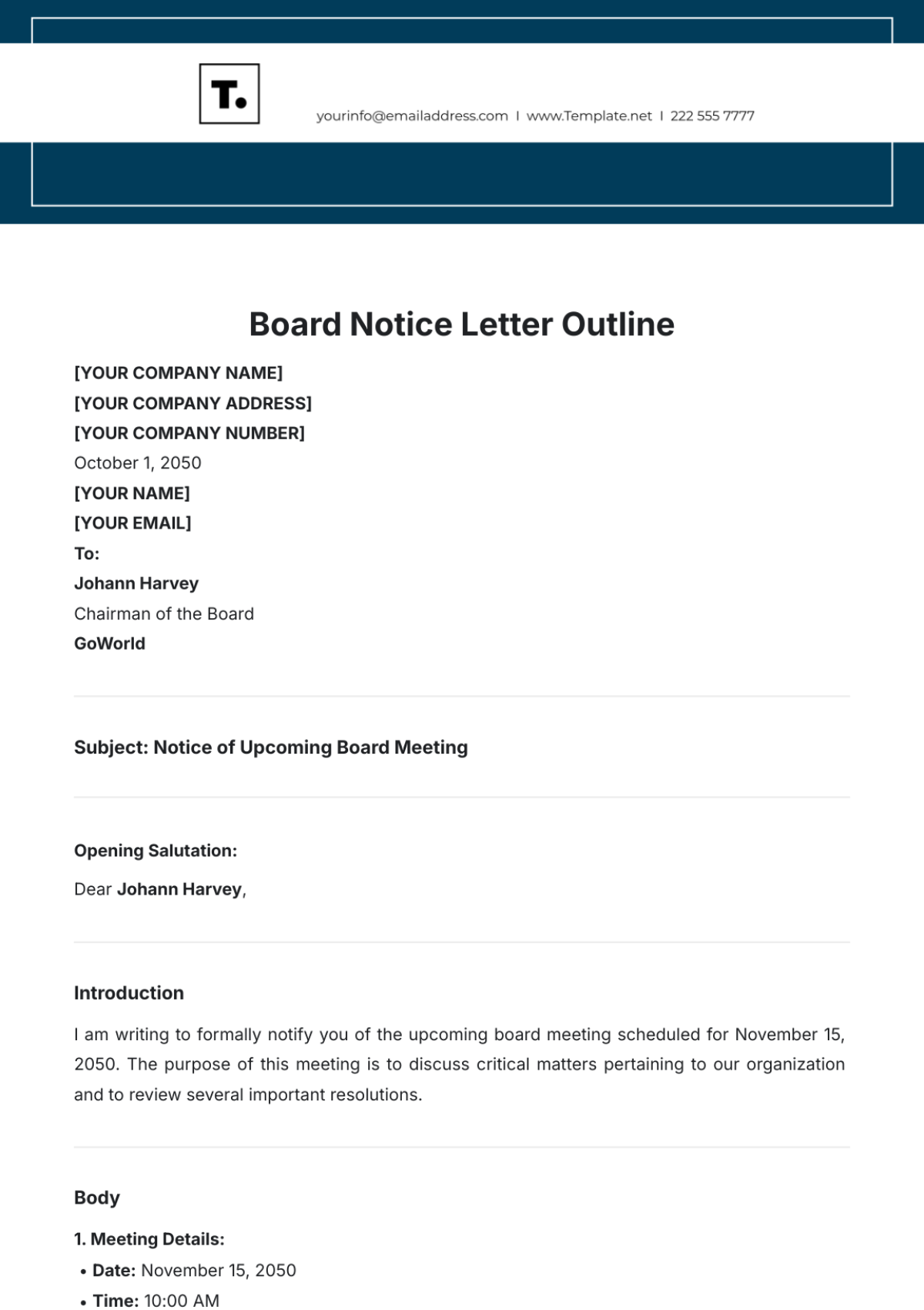 Board Notice Letter Outline Template