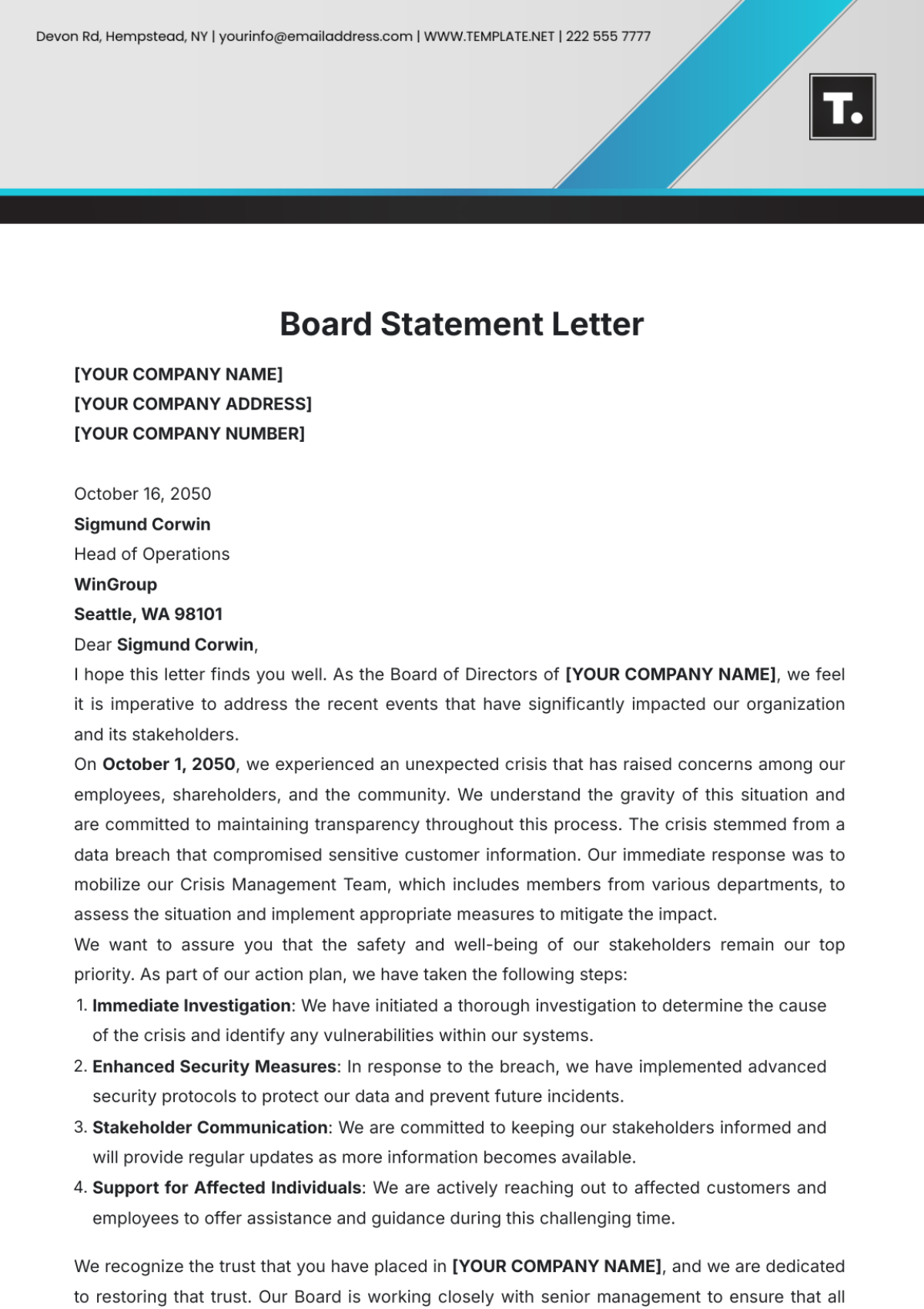 Board Statement Letter Template