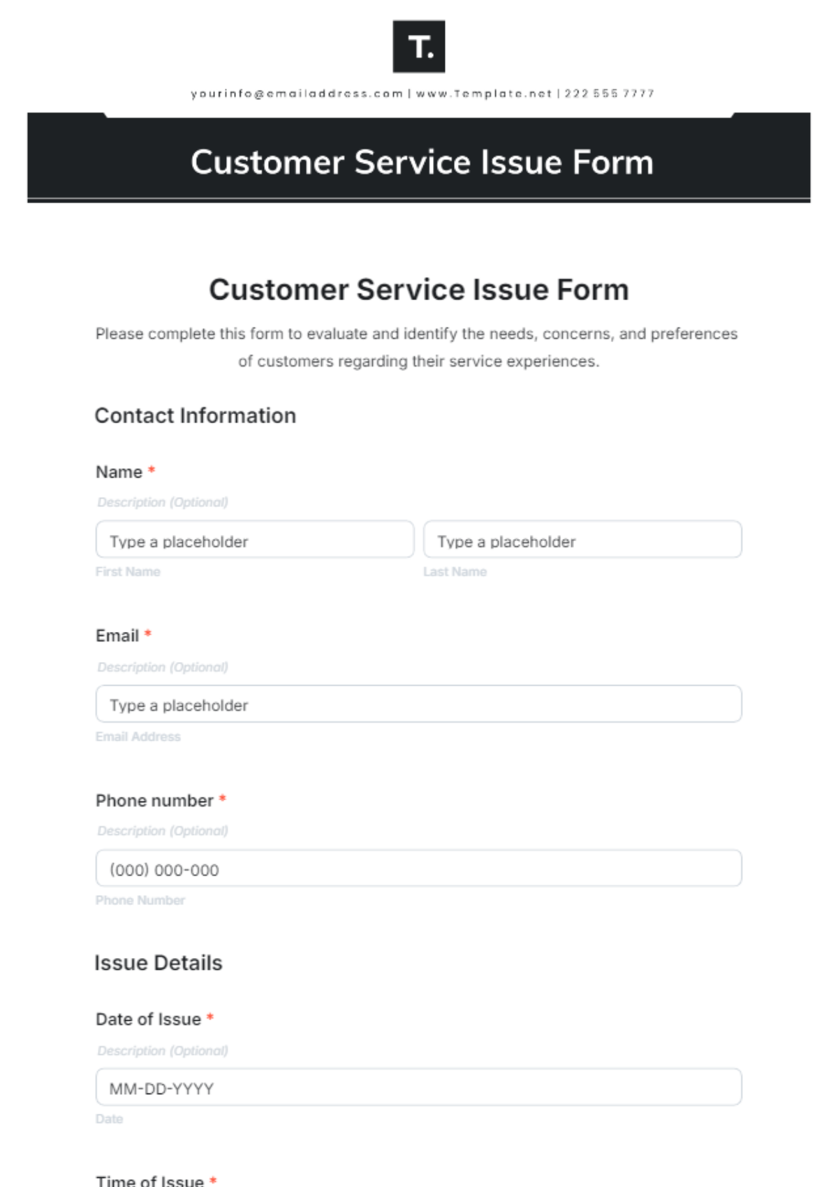 Free Customer Service Issue Form Template - Edit Online & Download ...