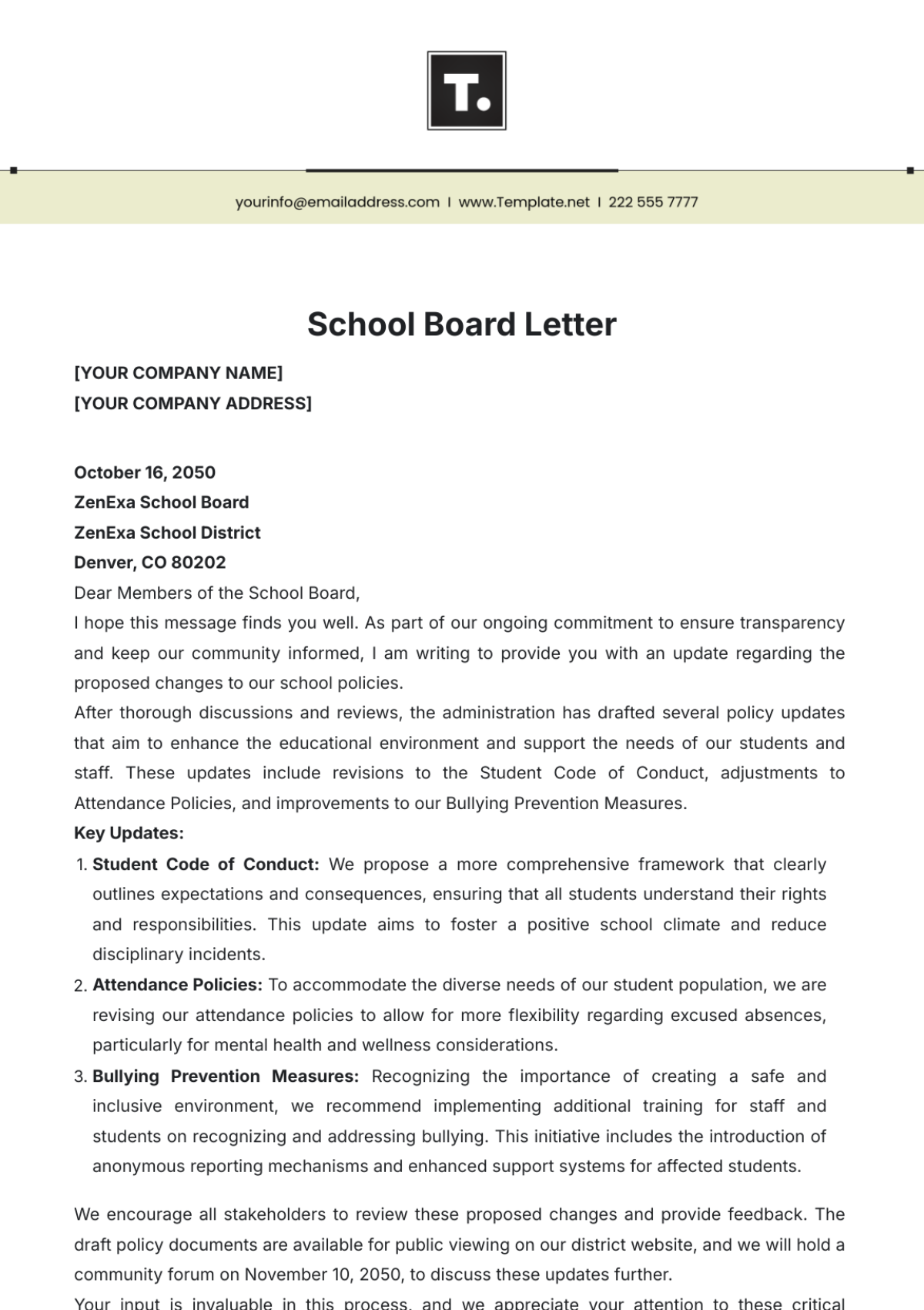 School Board Letter Template - Edit Online & Download