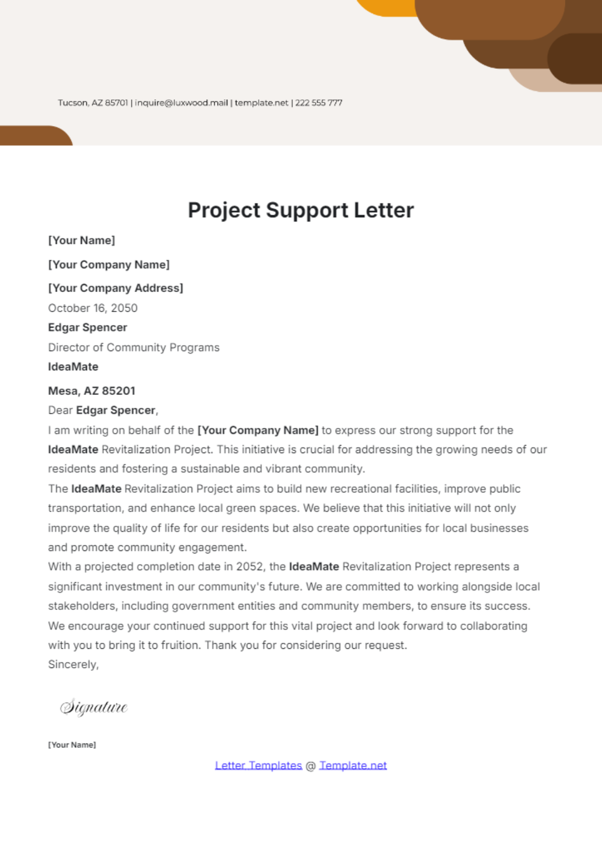 Project Support Letter Template - Edit Online & Download