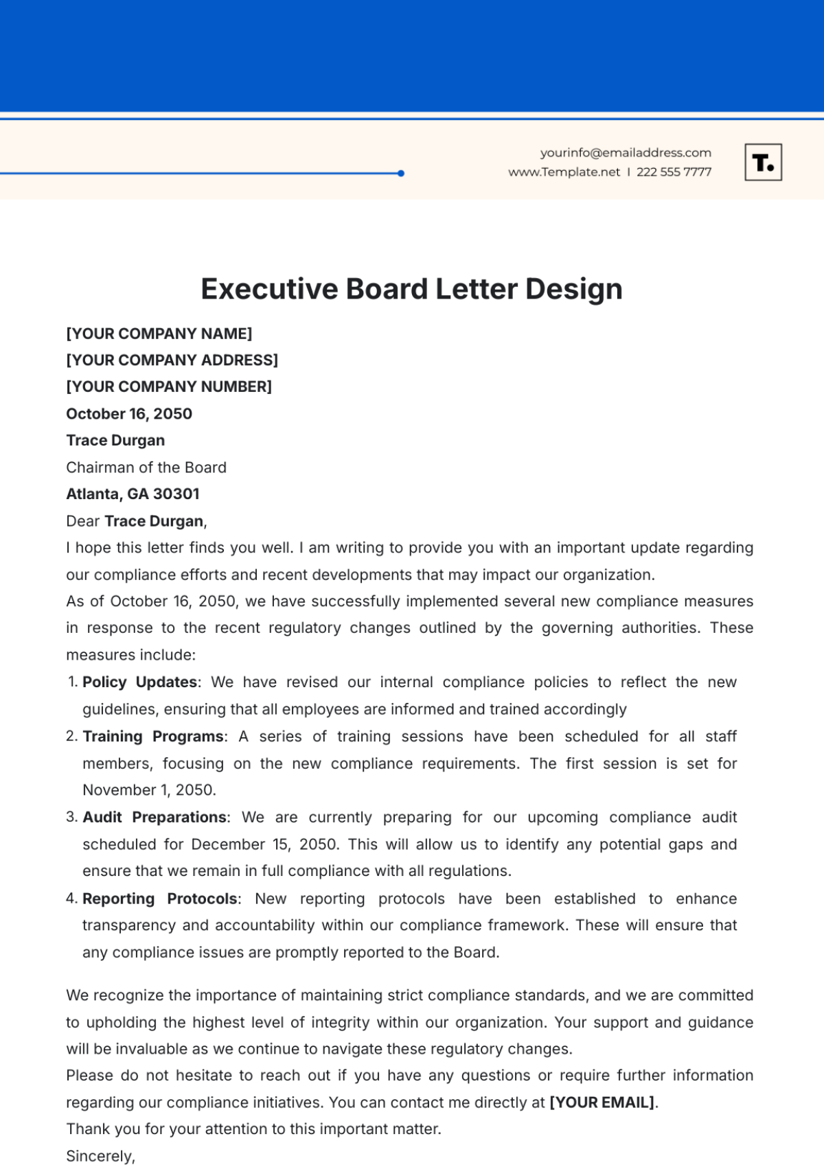 Executive Board Letter Design Template - Edit Online & Download