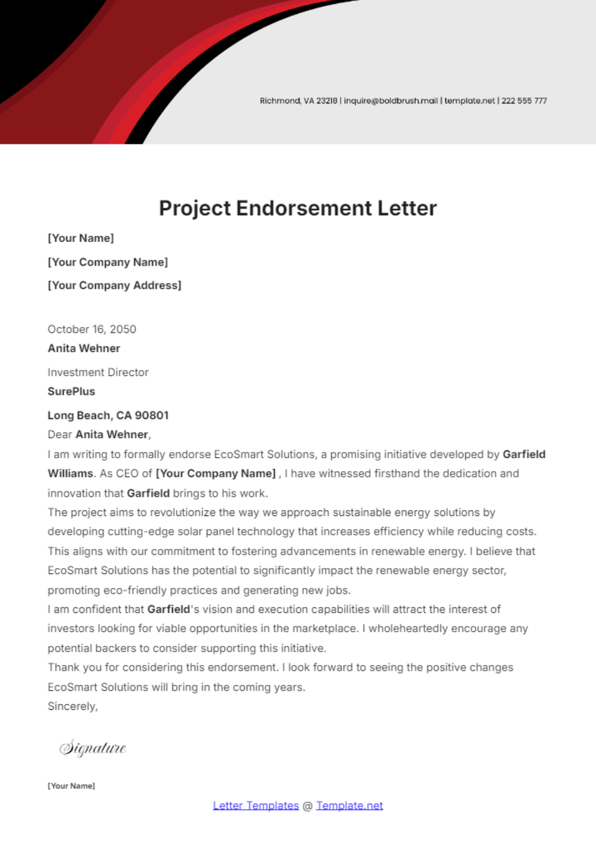 Project Endorsement Letter Template - Edit Online & Download