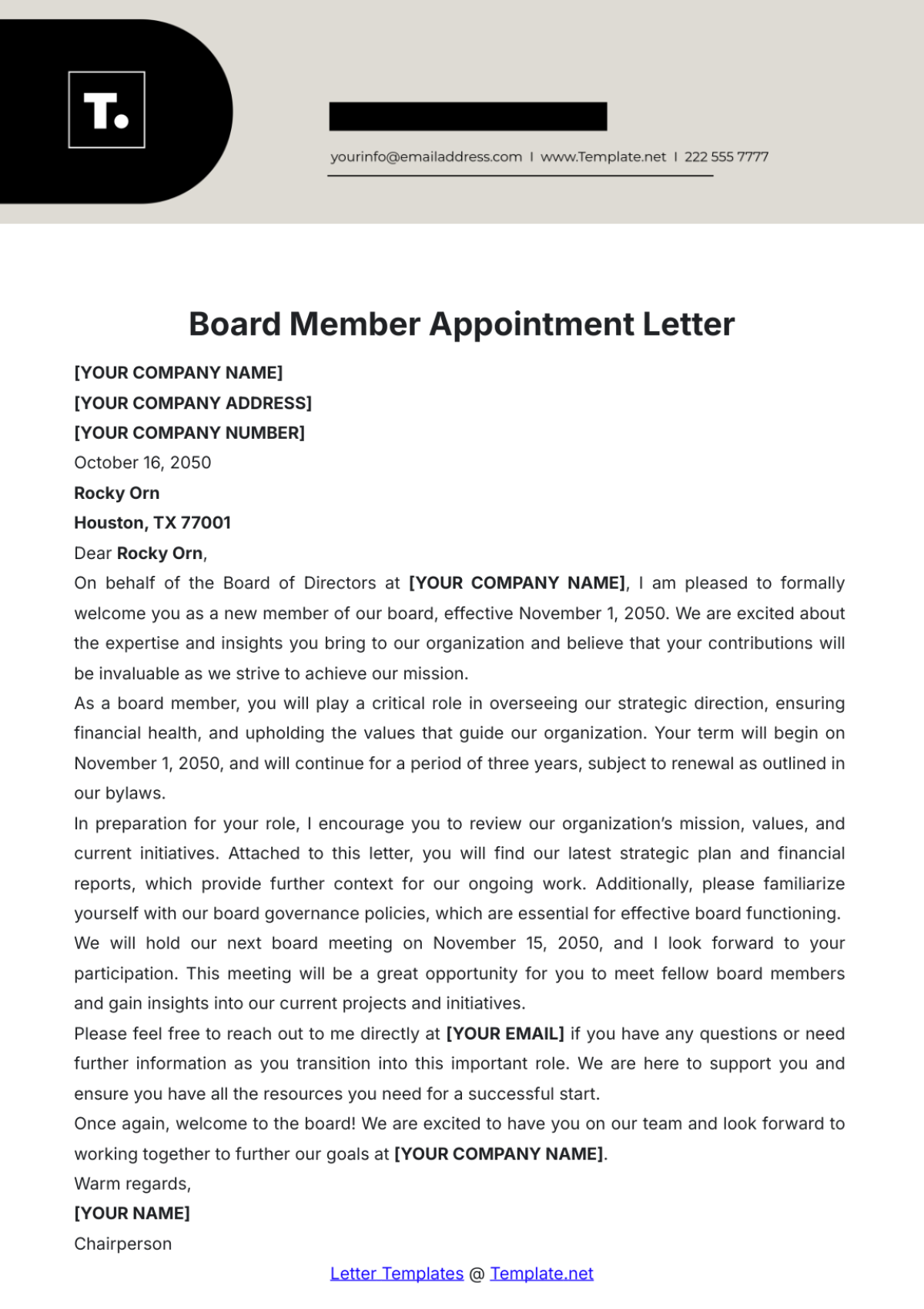 Board Member Appointment Letter Template - Edit Online & Download