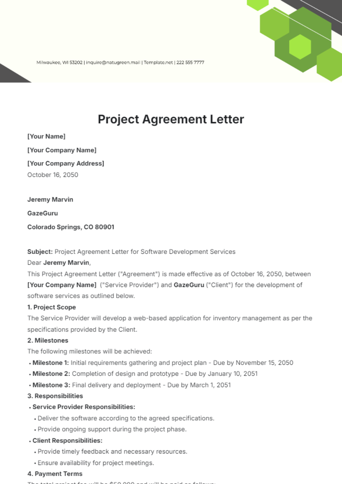 Project Agreement Letter Template - Edit Online & Download