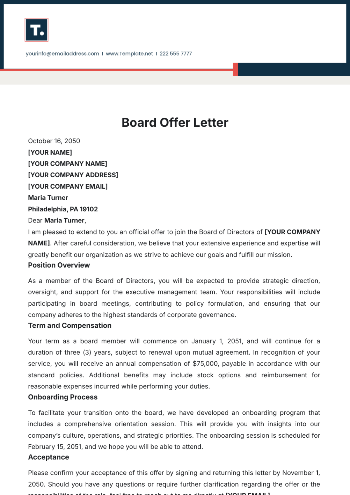 Board Offer Letter Template - Edit Online & Download