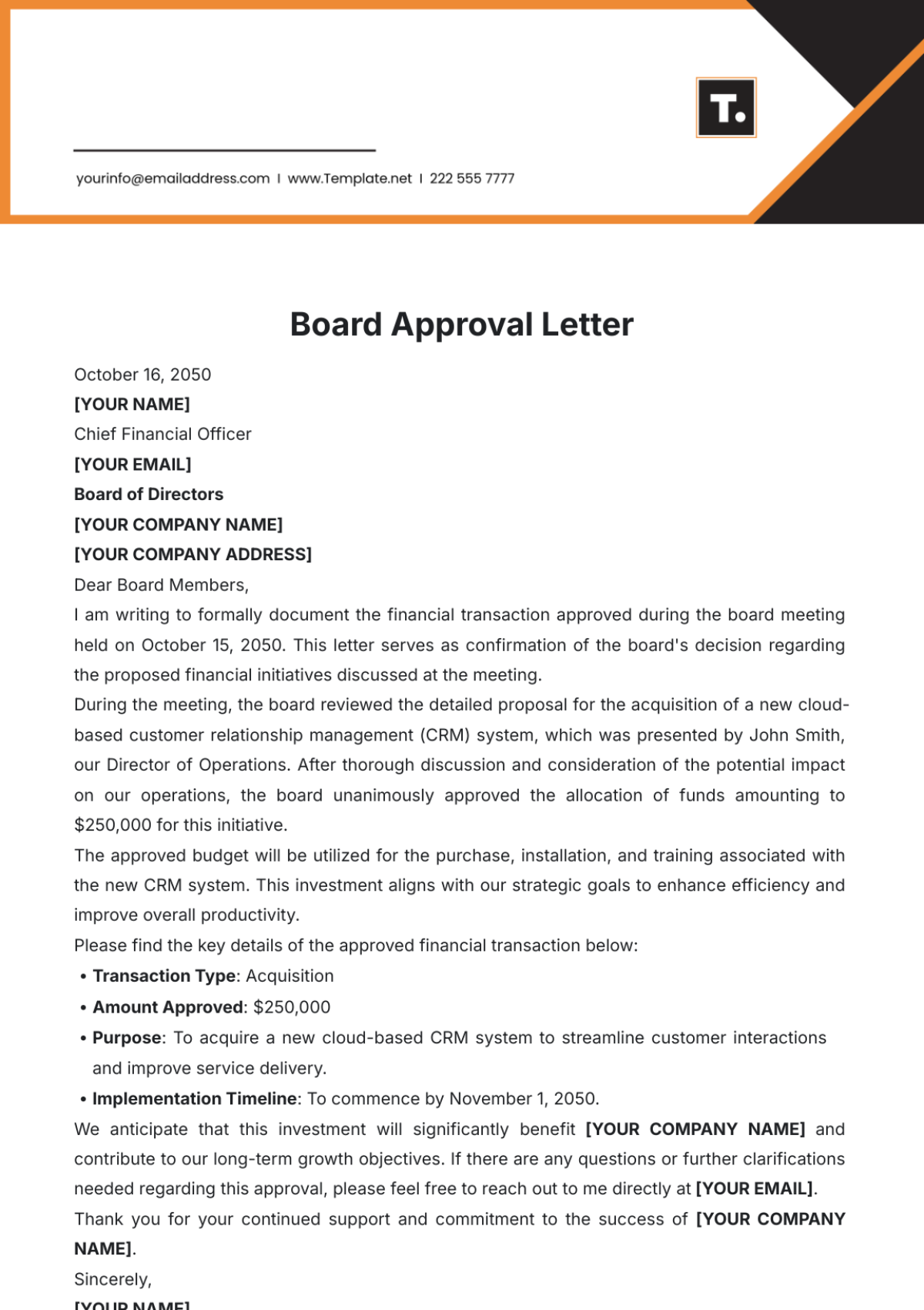 Free Board Approval Letter Template - Edit Online & Download | Template.net