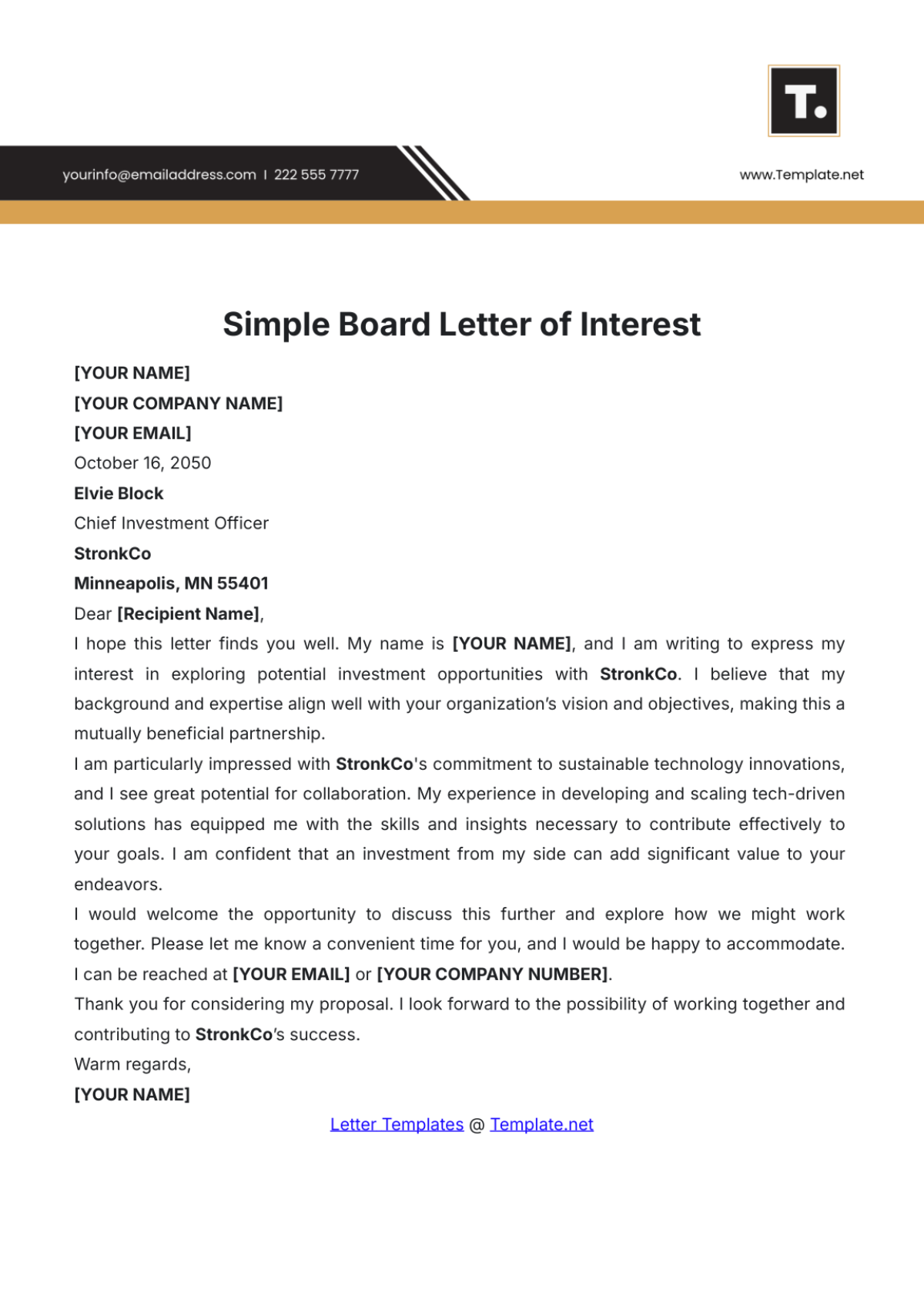 Simple Board Letter of Interest Template - Edit Online & Download