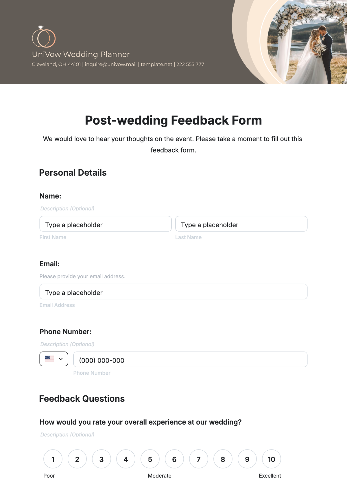 Post-wedding Feedback Form Template - Edit Online & Download