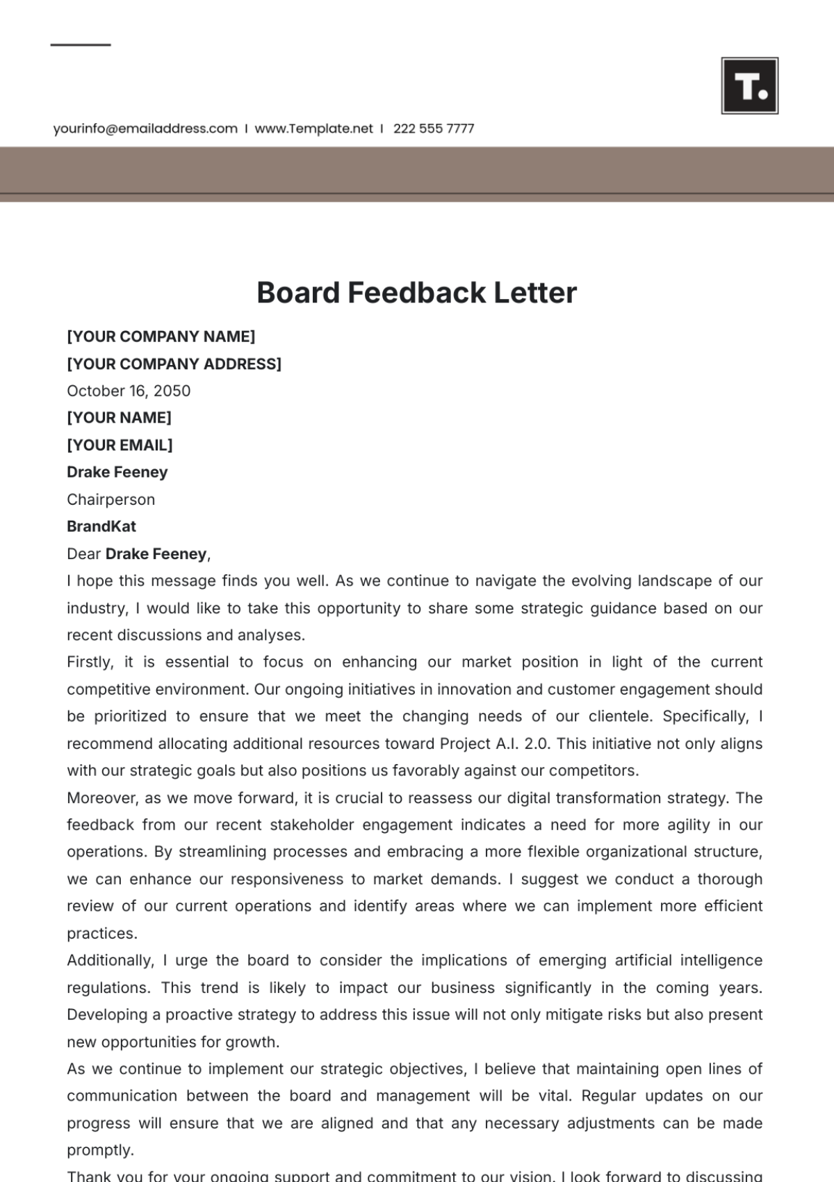 Board Feedback Letter Template - Edit Online & Download