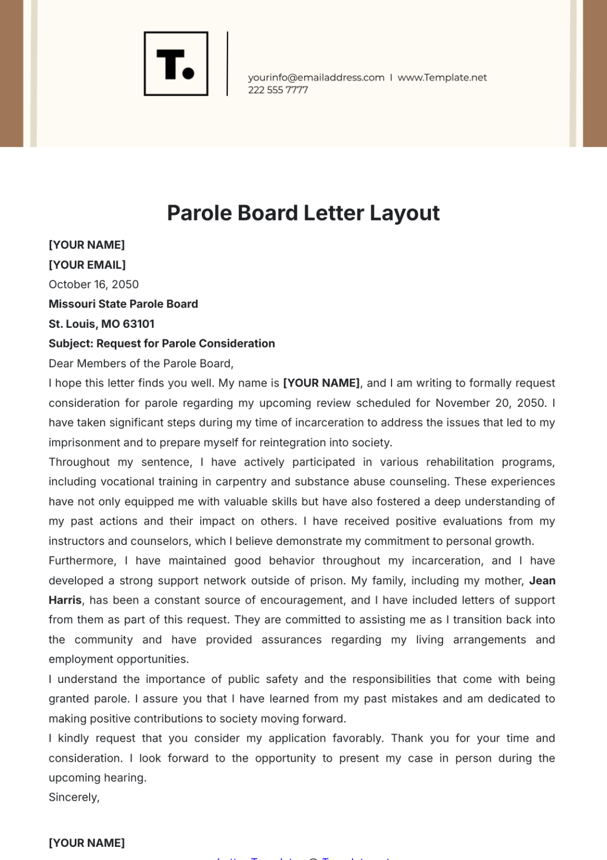 Parole Board Letter Layout Template - Edit Online & Download