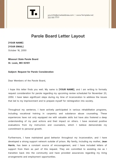 Free Parole Board Letter Layout Template to Edit Online