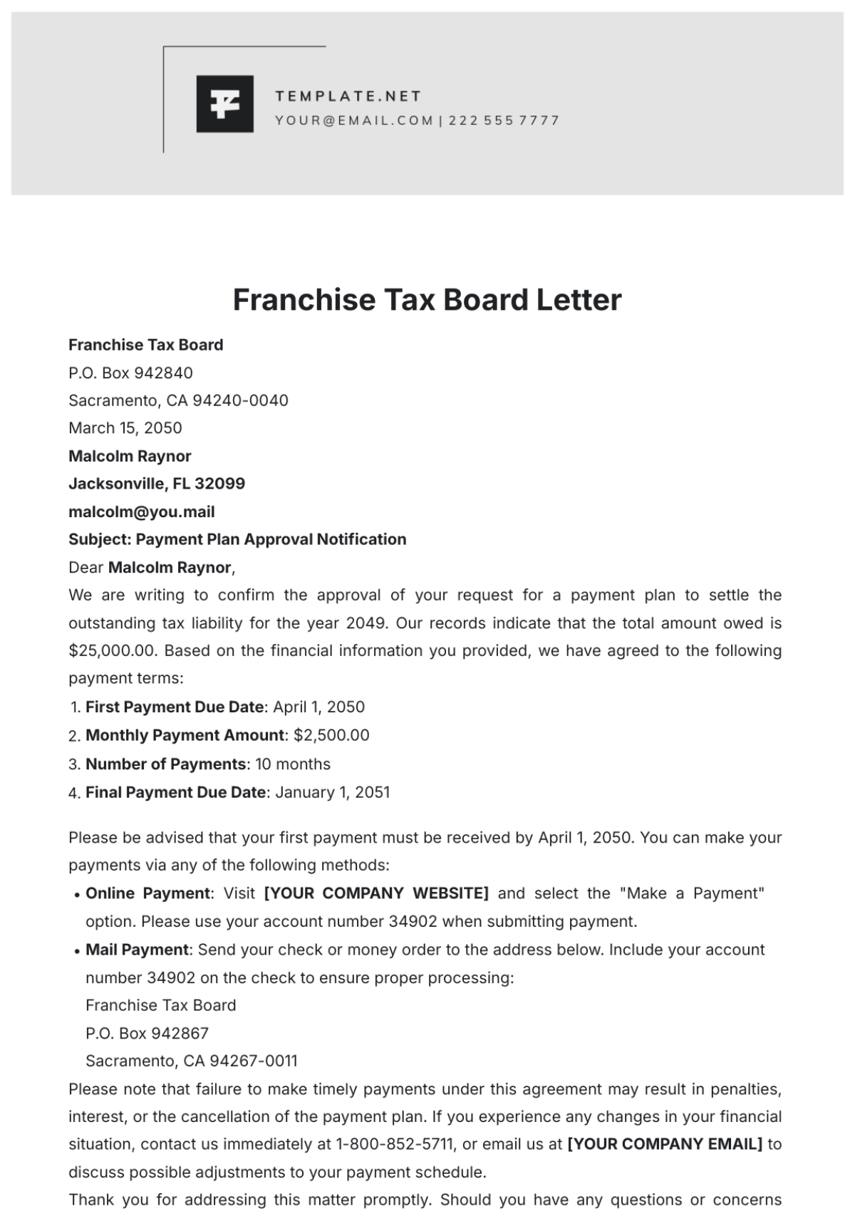 Franchise Tax Board Letter Template - Edit Online & Download